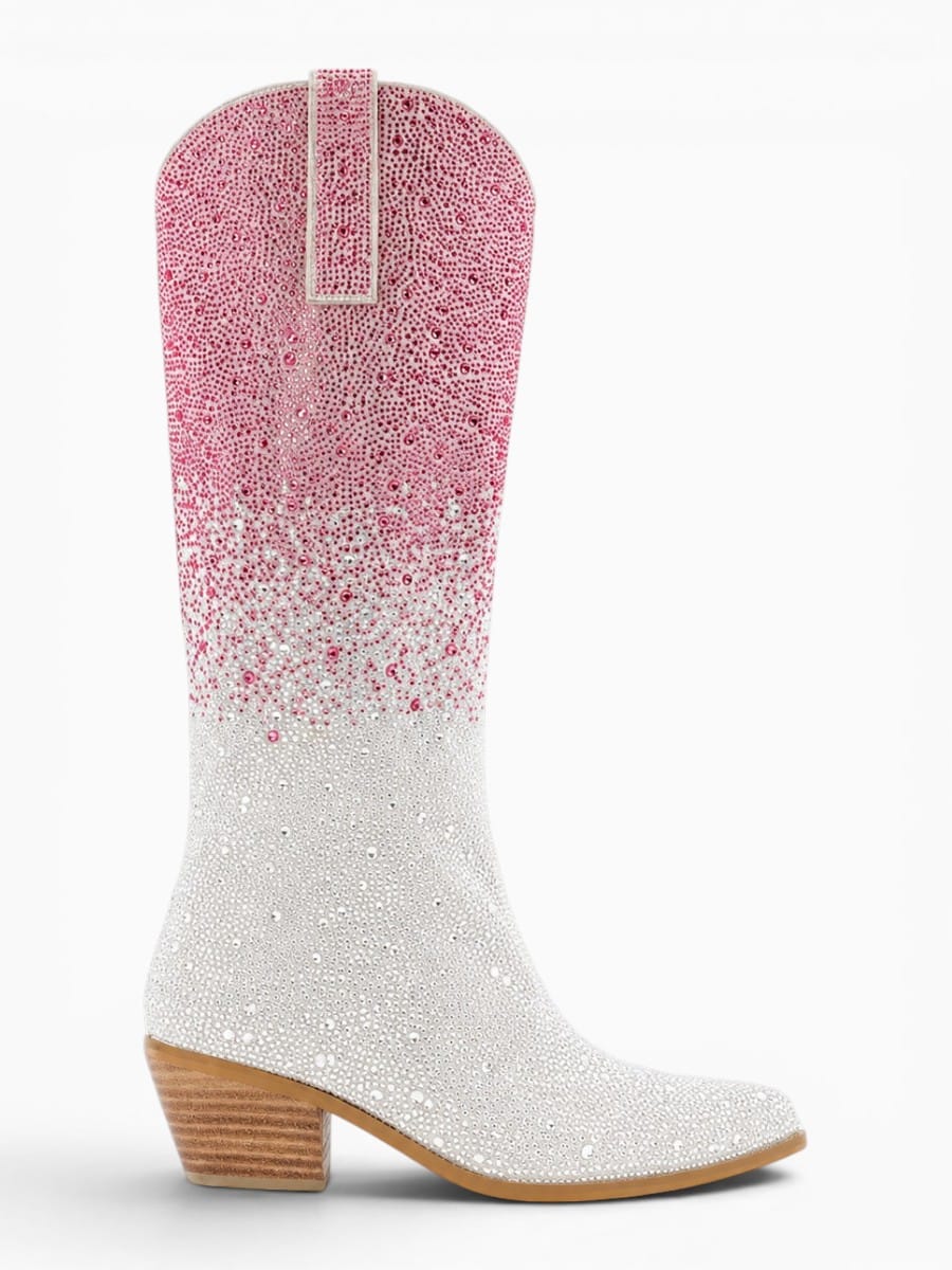 Amara Shoes Rhinestone Gradient Knee High Western Cowboy Boots