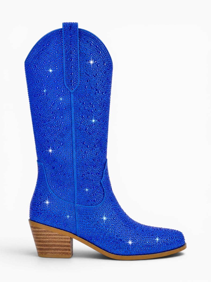 Amara Shoes Rhinestone Pointed Toe Knee High Cowboy Boots