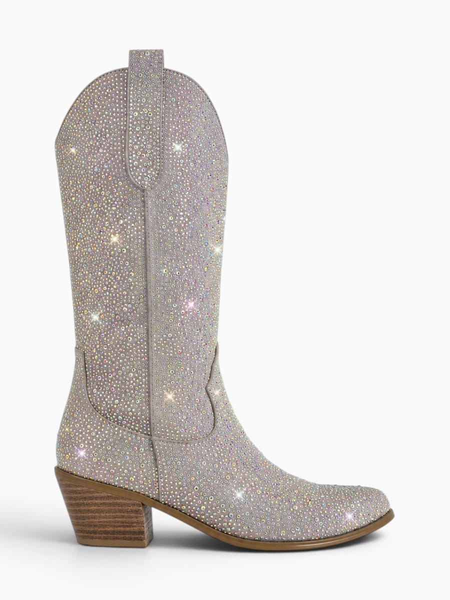 Amara Shoes Rhinestone Pointed Toe Knee High Cowboy Boots