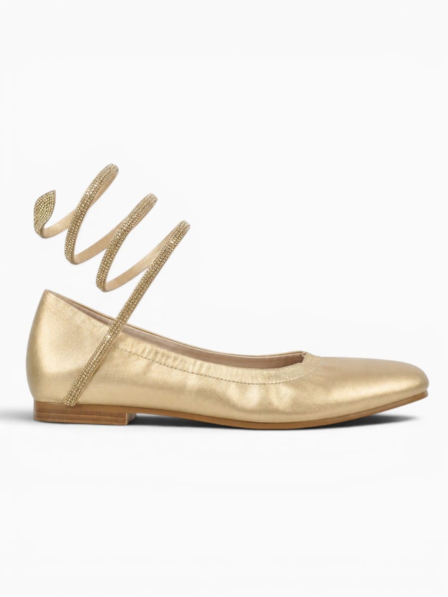 Amara Shoes Rhinestones Gold Metallic Ballet  Flats