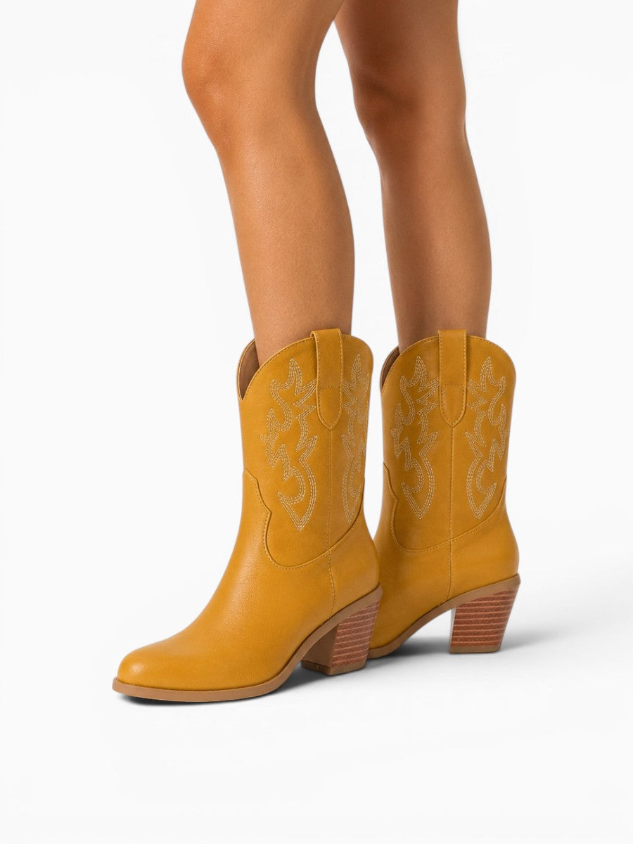 Amara Shoes Round Toe Cowboy Ankle Boots