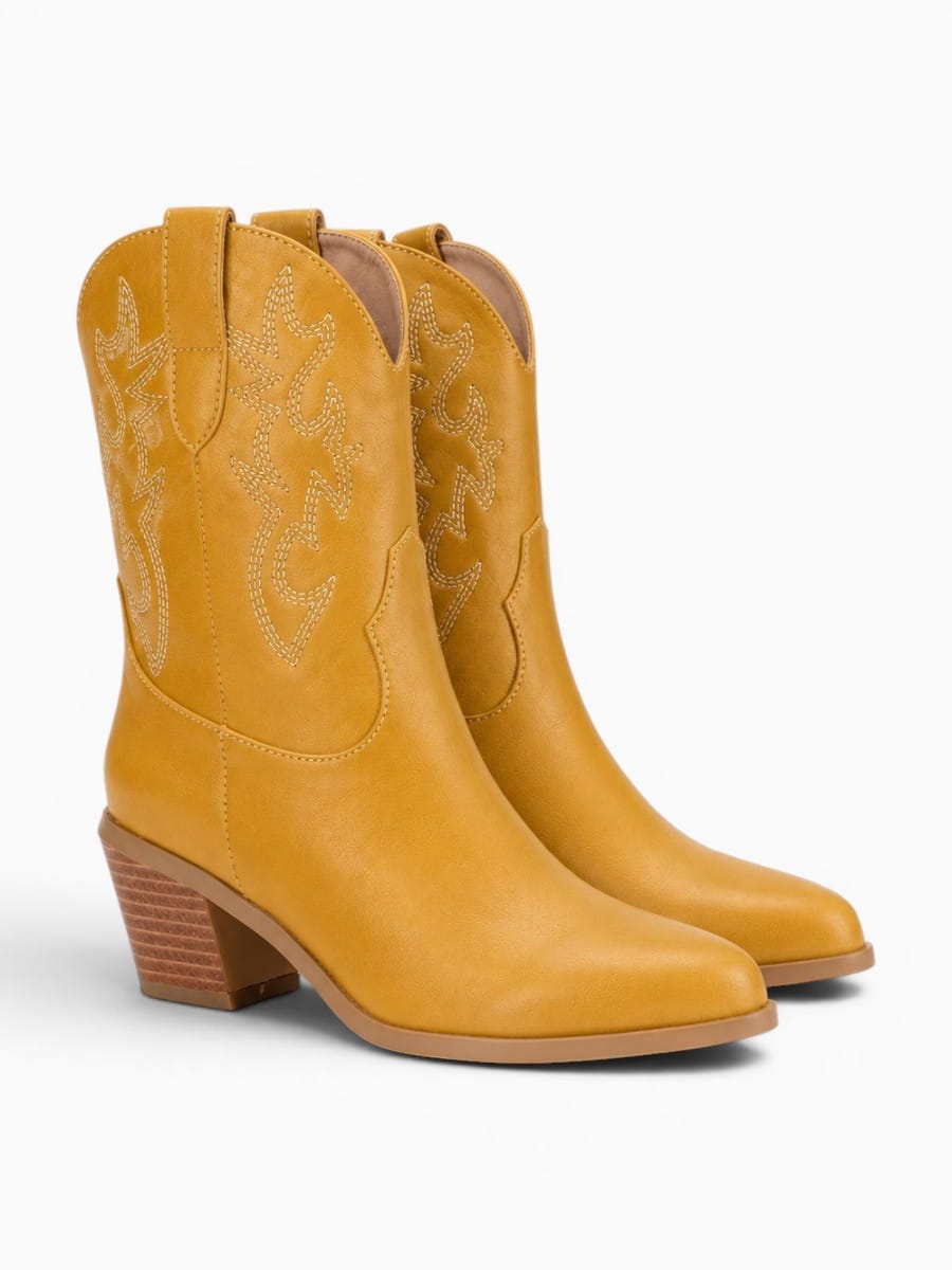 Amara Shoes Round Toe Cowboy Ankle Boots