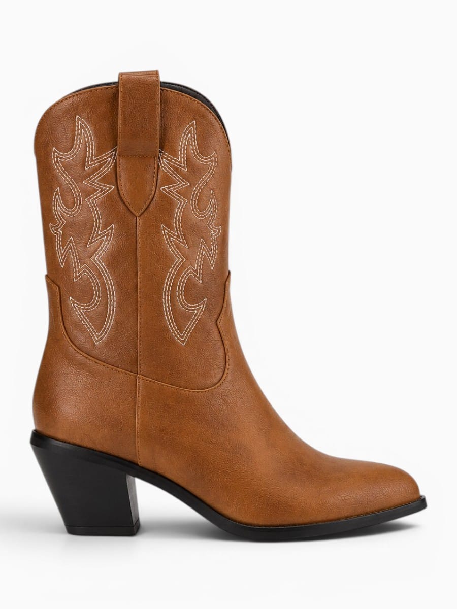 Amara Shoes Round Toe Cowboy Ankle Boots