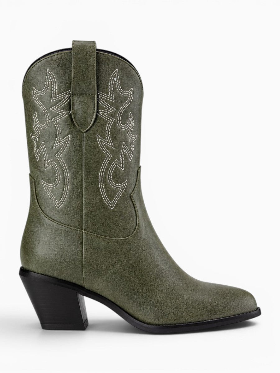 Amara Shoes Round Toe Cowboy Ankle Boots