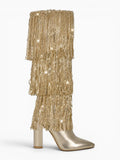 Amara Shoes Sequin Fringe Knee High Boots