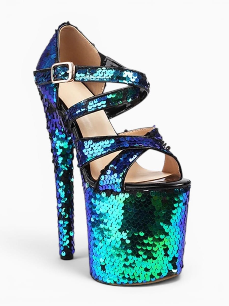Amara Shoes Sequin Platform Stiletto Heel Sandals