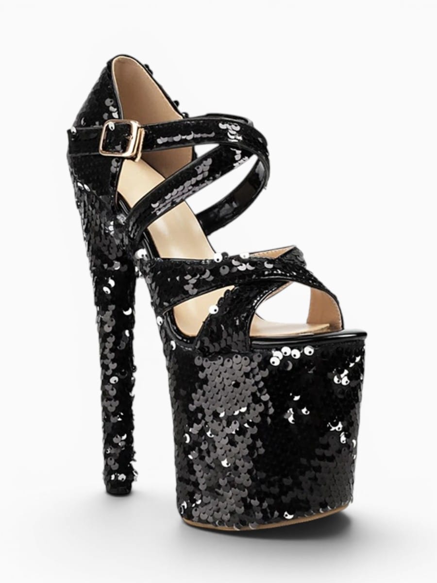 Amara Shoes Sequin Platform Stiletto Heel Sandals