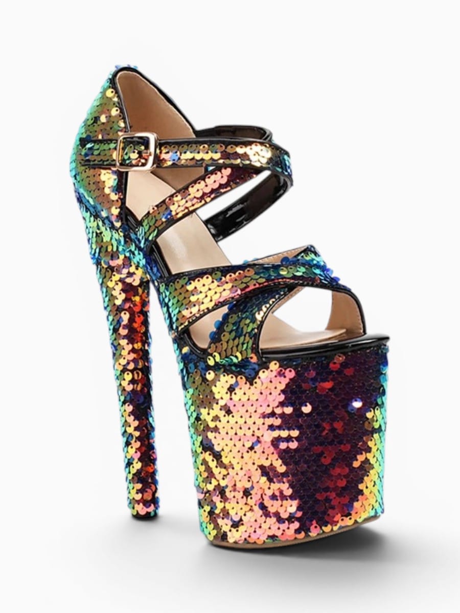 Amara Shoes Sequin Platform Stiletto Heel Sandals