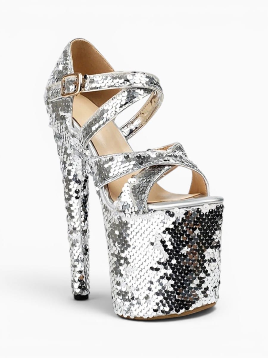 Amara Shoes Sequin Platform Stiletto Heel Sandals