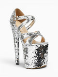 Amara Shoes Sequin Platform Stiletto Heel Sandals