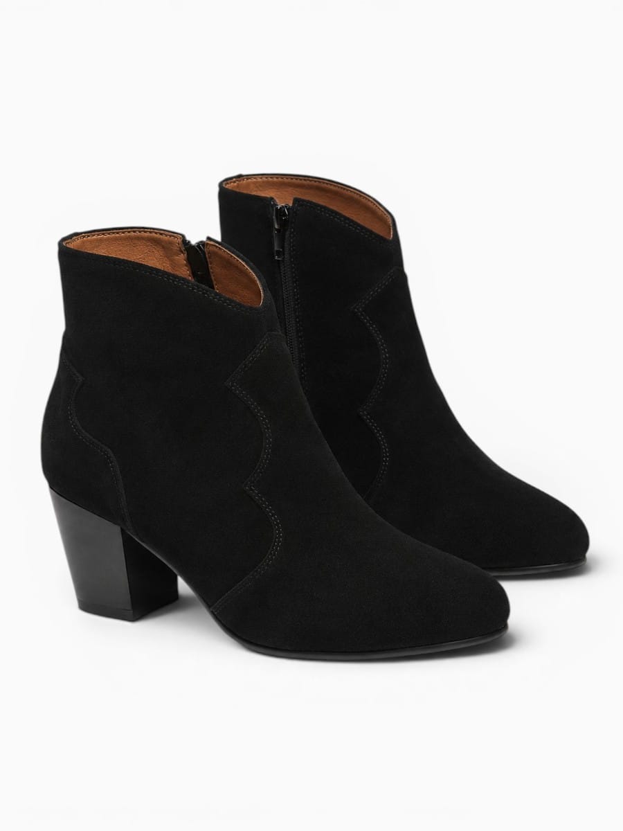 Amara Shoes Side Zip Pointed Toe Ankle Boot Chunky Heel