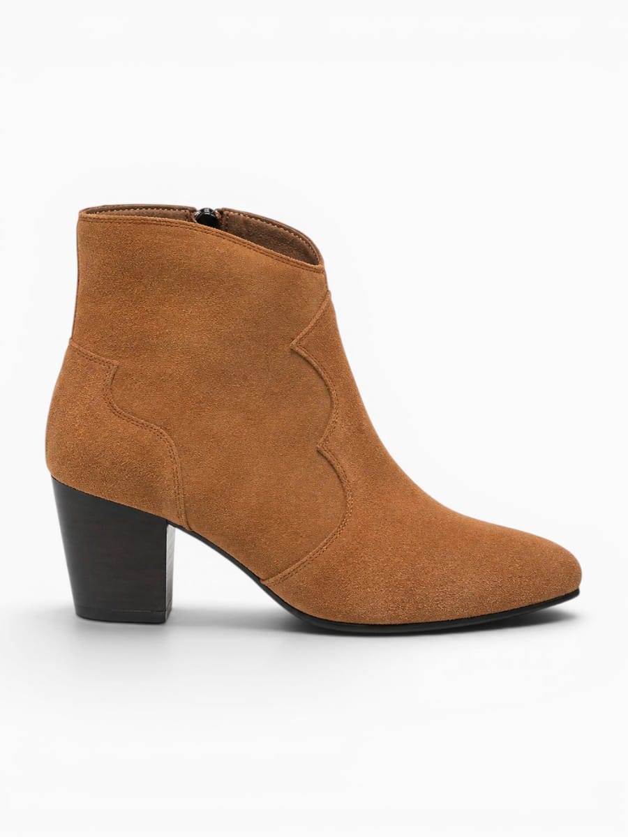 Amara Shoes Side Zip Pointed Toe Ankle Boot Chunky Heel