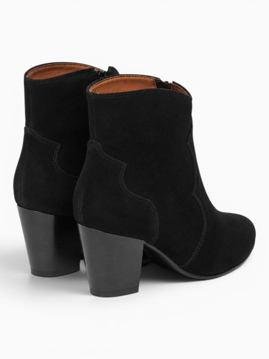 Amara Shoes Side Zip Pointed Toe Ankle Boot Chunky Heel