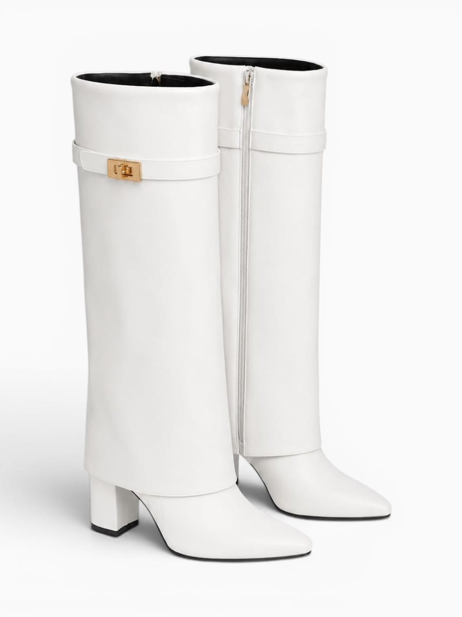 Amara Shoes Slim Leg Knee High Boot Pointed Toe Metal Buckle