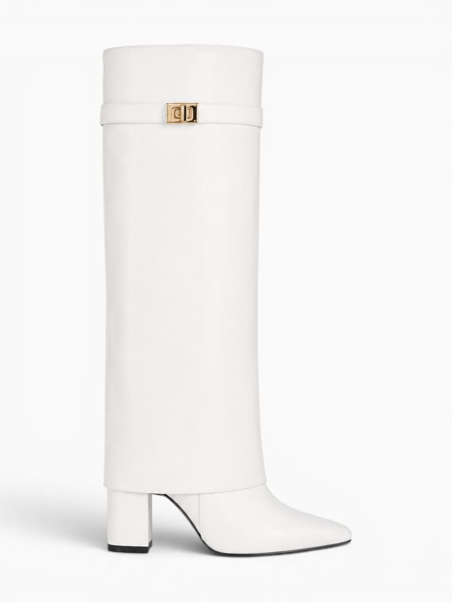 Amara Shoes Slim Leg Knee High Boot Pointed Toe Metal Buckle