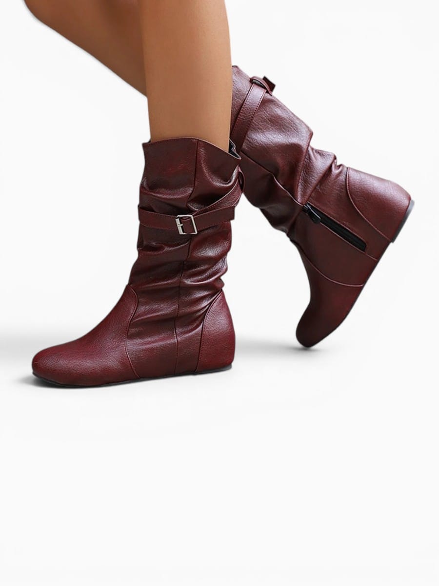 Amara Shoes Slouch Buckle Mid Calf Boots