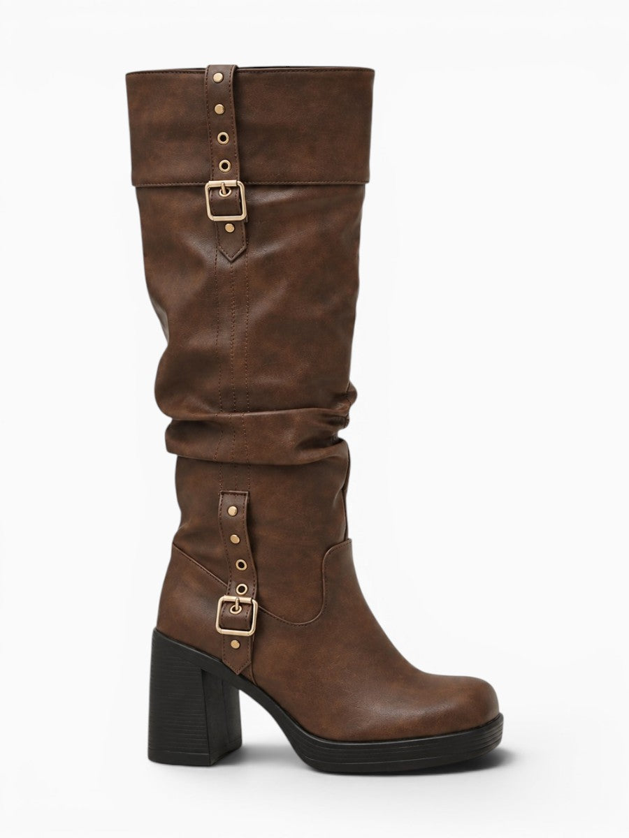 Amara Shoes Slouch Knee High Heeled Boots