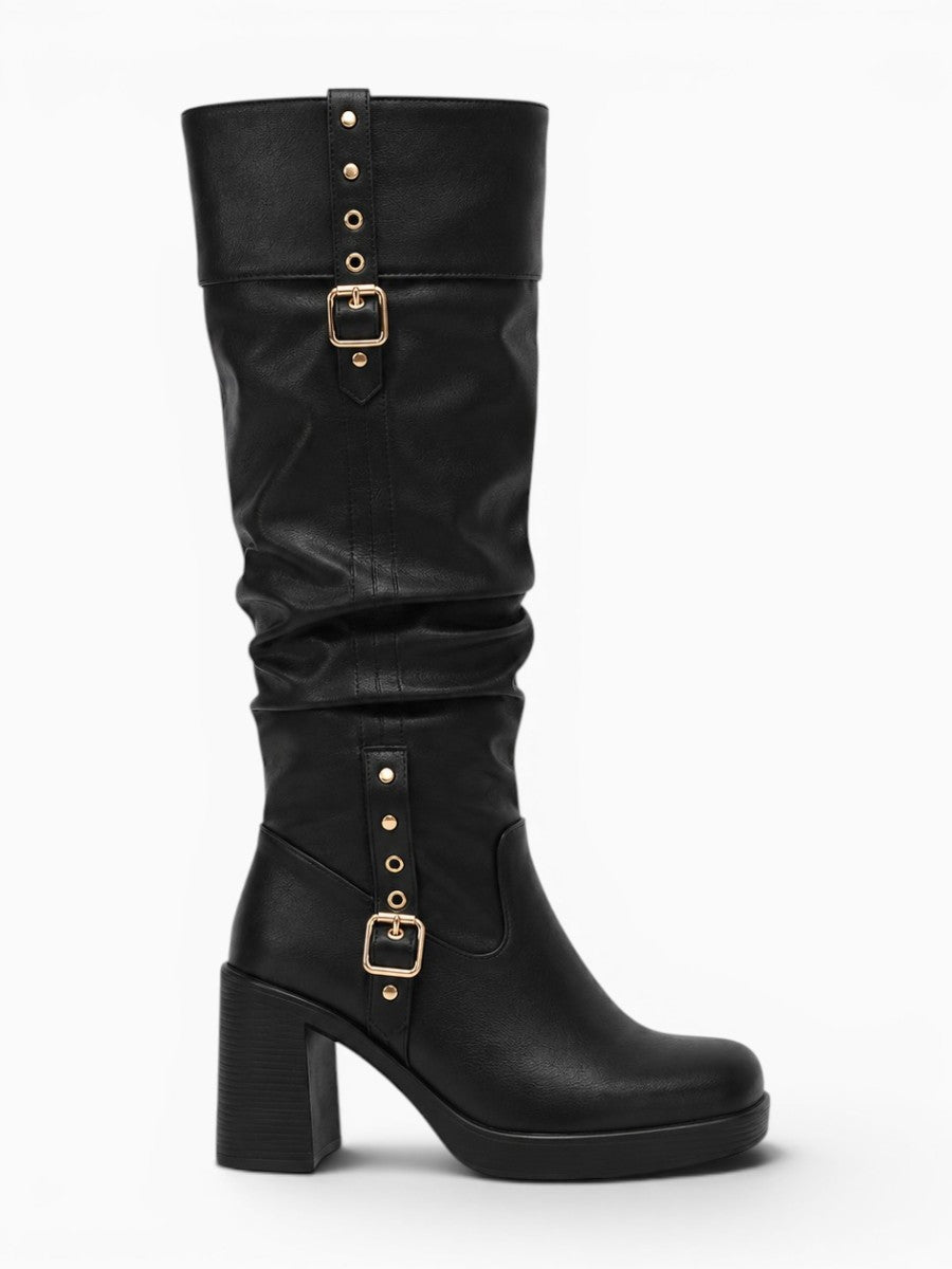Amara Shoes Slouch Knee High Heeled Boots