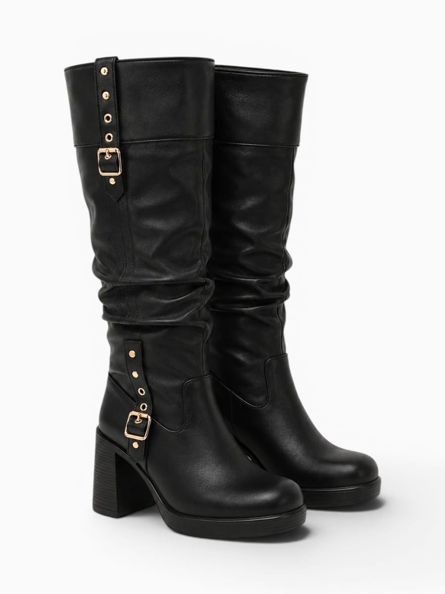 Amara Shoes Slouch Knee High Heeled Boots