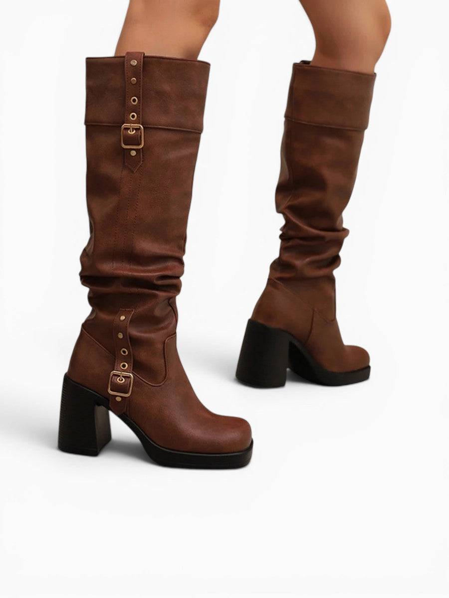 Amara Shoes Slouch Knee High Heeled Boots