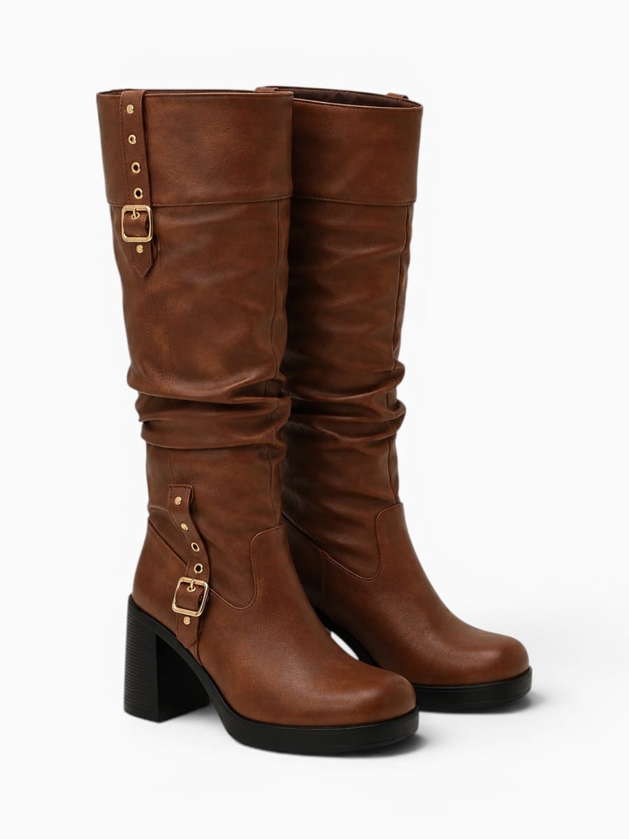 Amara Shoes Slouch Knee High Heeled Boots