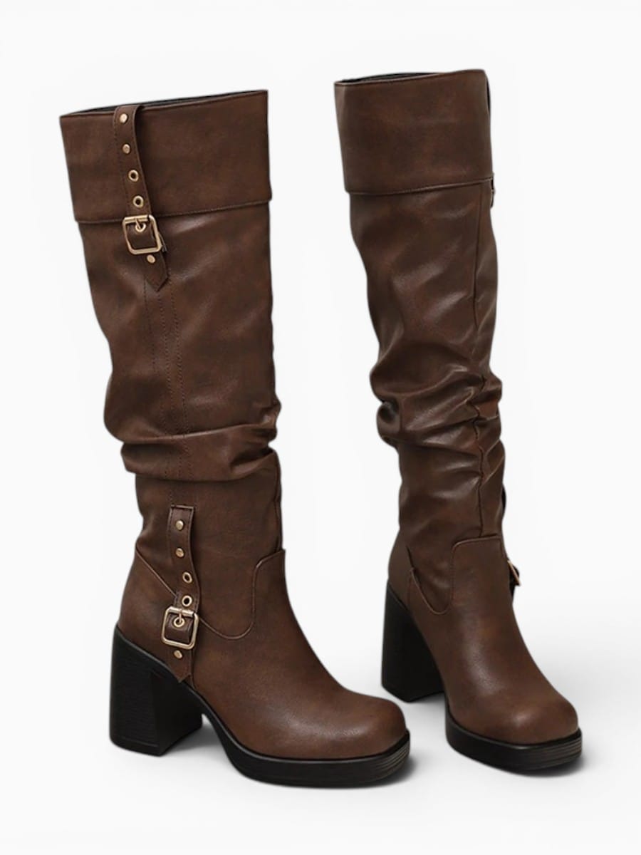 Amara Shoes Slouch Knee High Heeled Boots