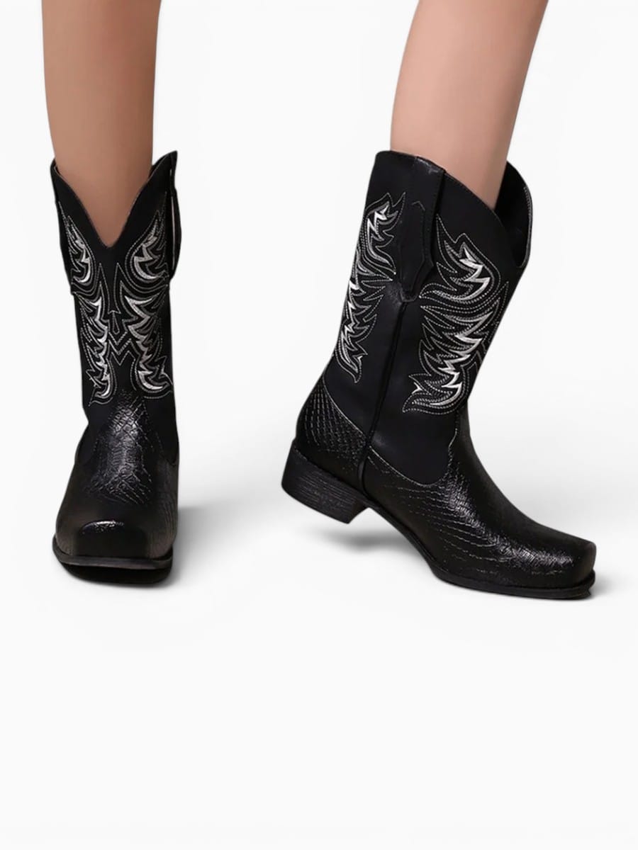 Amara Shoes Square Toe Embroidered Cowboy Boots