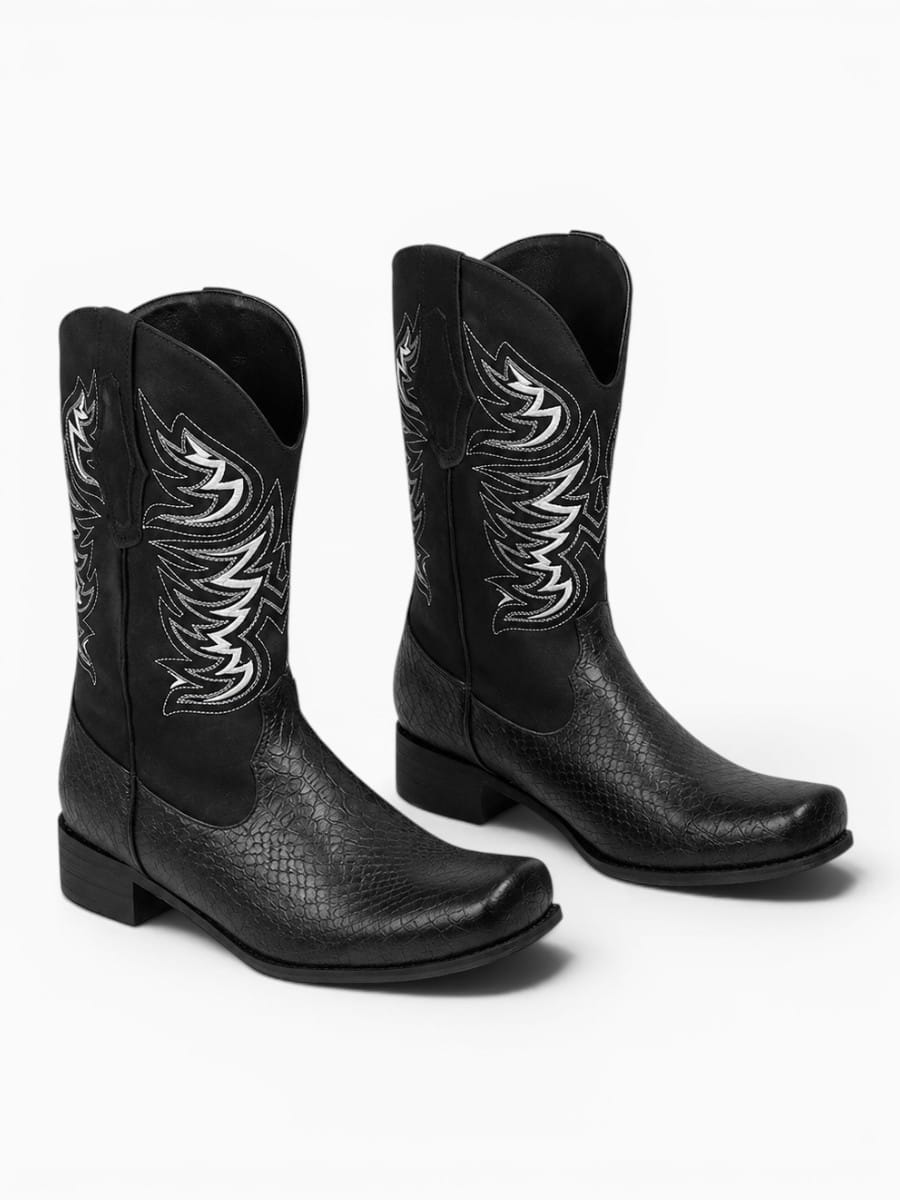 Amara Shoes Square Toe Embroidered Cowboy Boots
