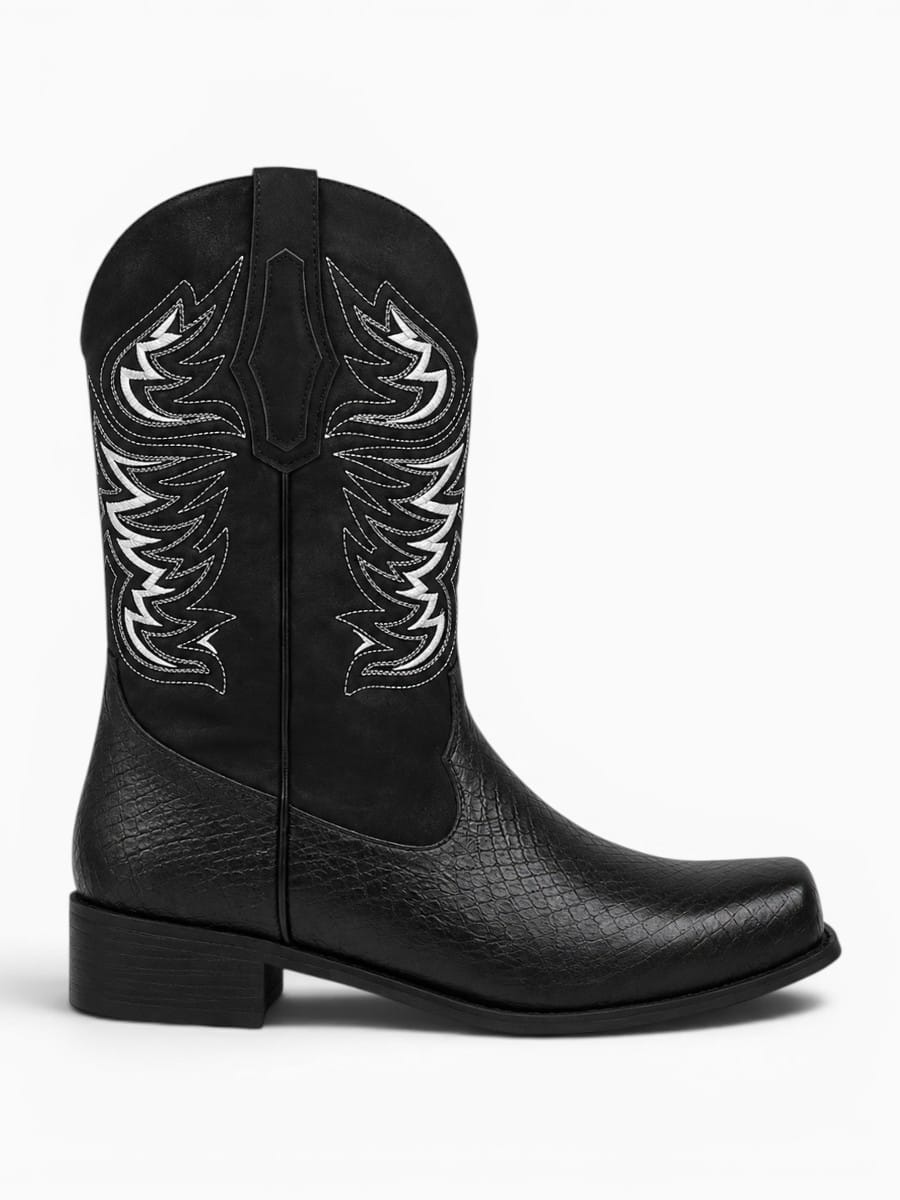 Amara Shoes Square Toe Embroidered Cowboy Boots