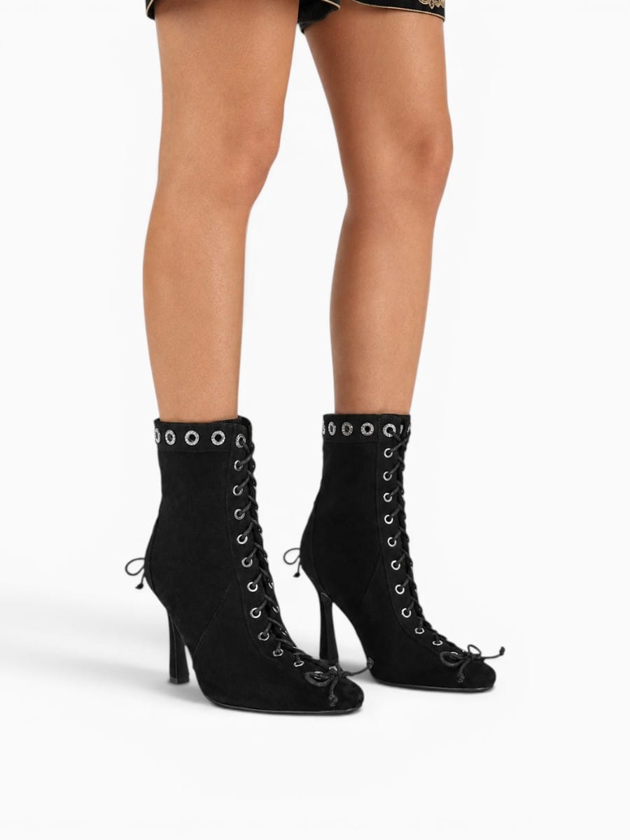 Amara Shoes Square Toe Lace Up Ankle Boots Stiletto Heel Women