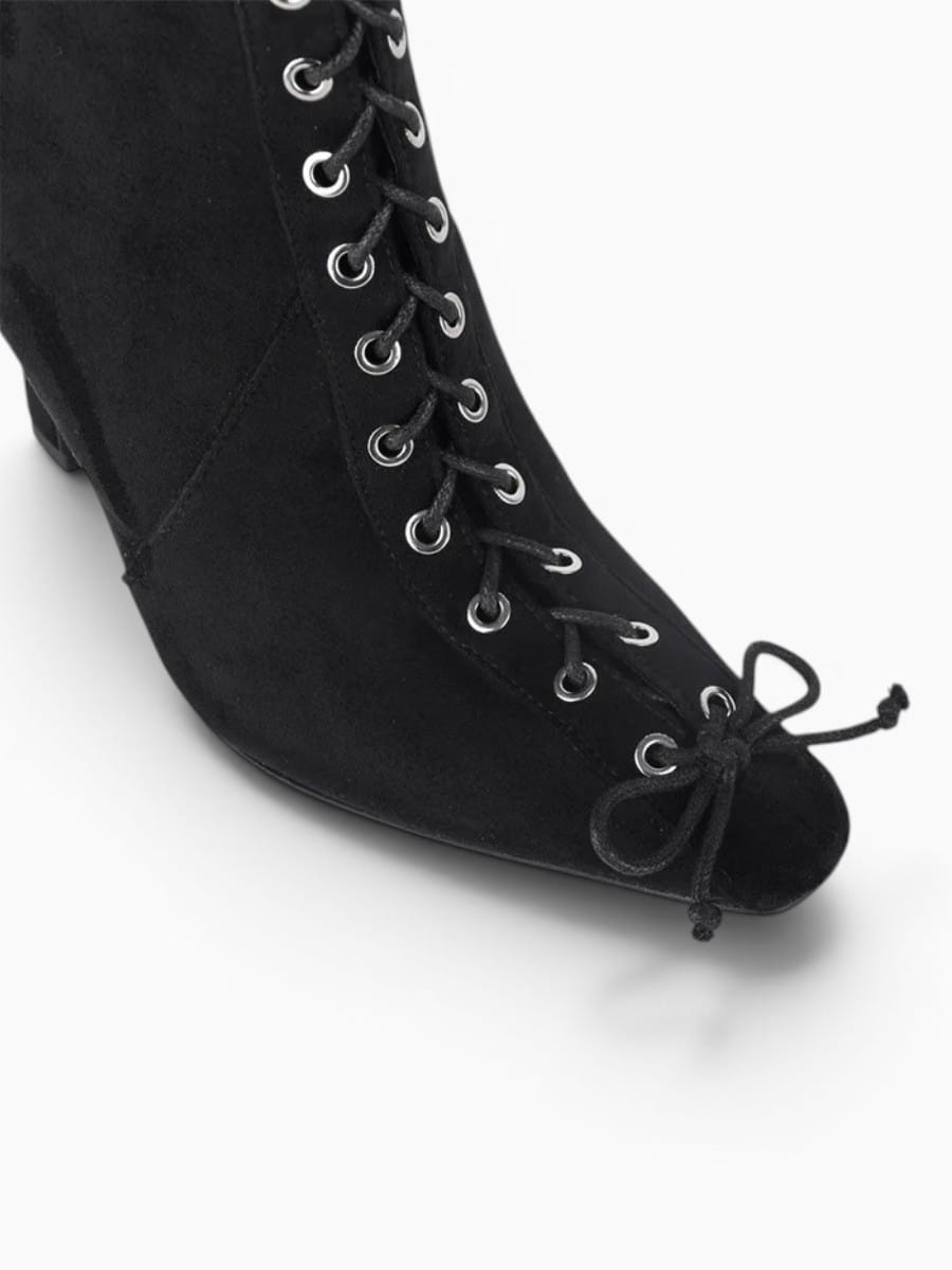 Amara Shoes Square Toe Lace Up Ankle Boots Stiletto Heel Women