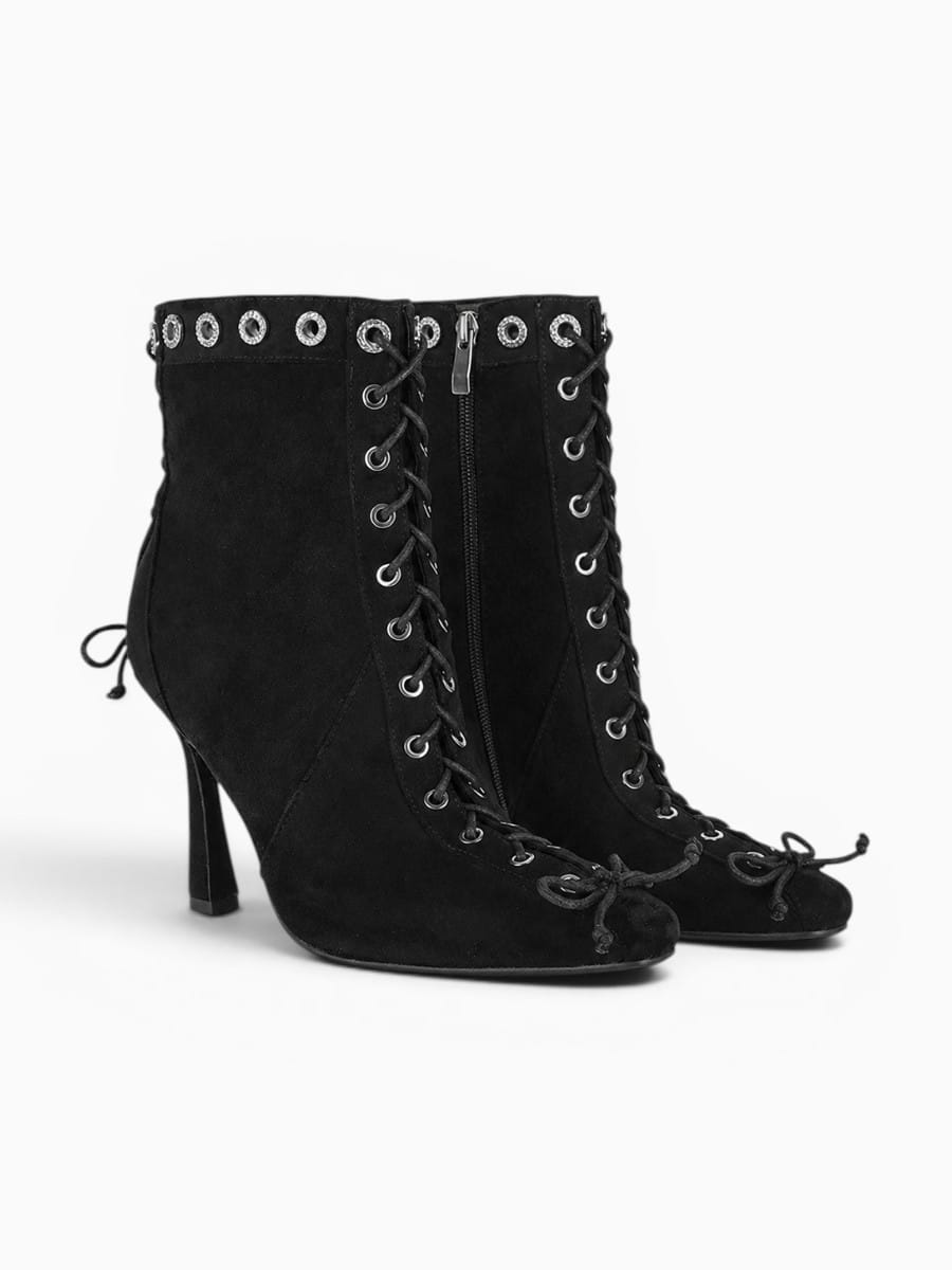 Amara Shoes Square Toe Lace Up Ankle Boots Stiletto Heel Women