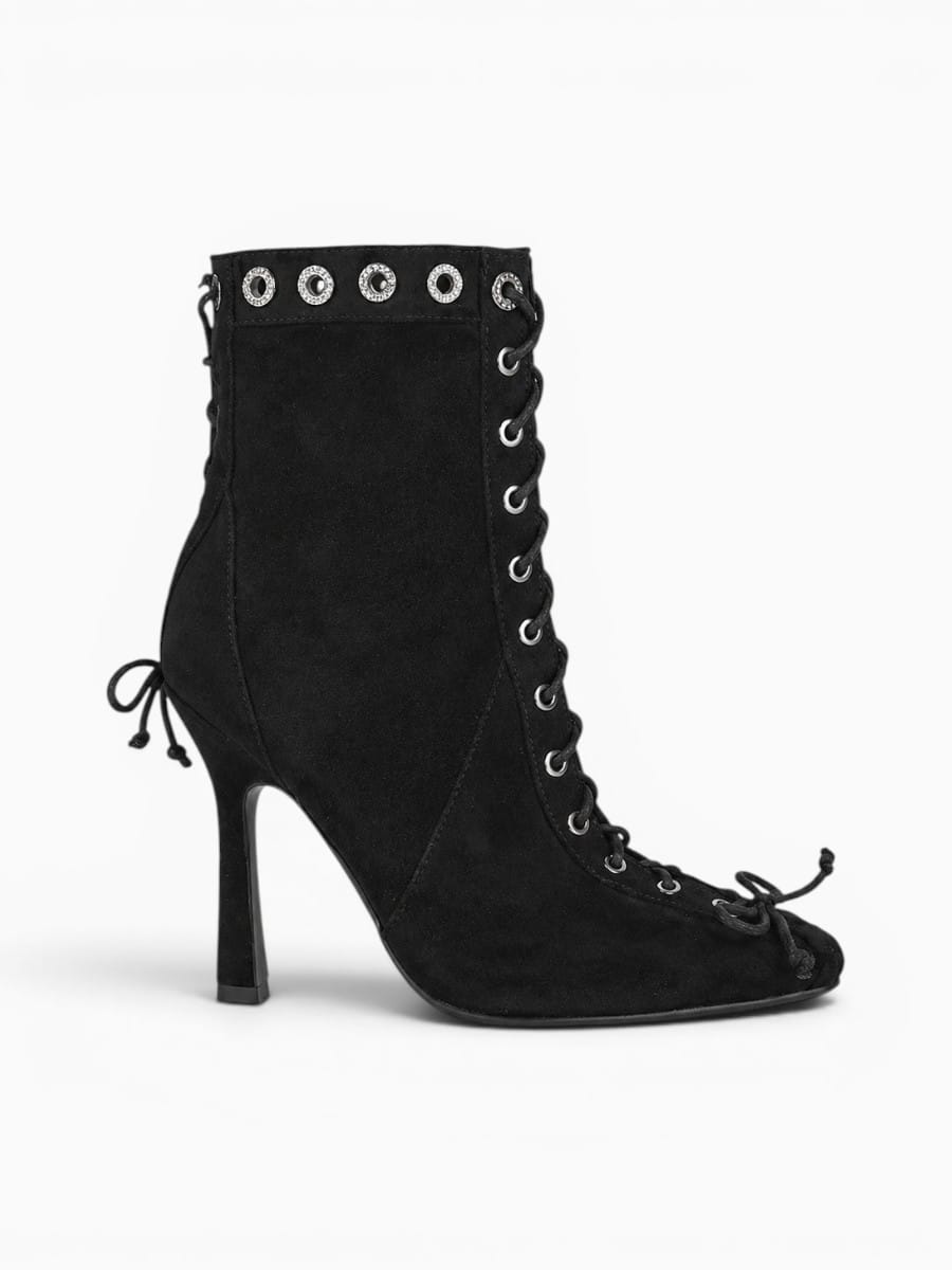 Amara Shoes Square Toe Lace Up Ankle Boots Stiletto Heel Women