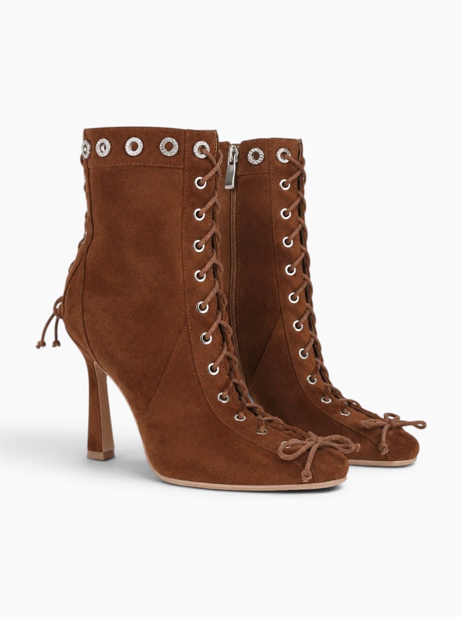 Amara Shoes Square Toe Lace Up Ankle Boots Stiletto Heel Women