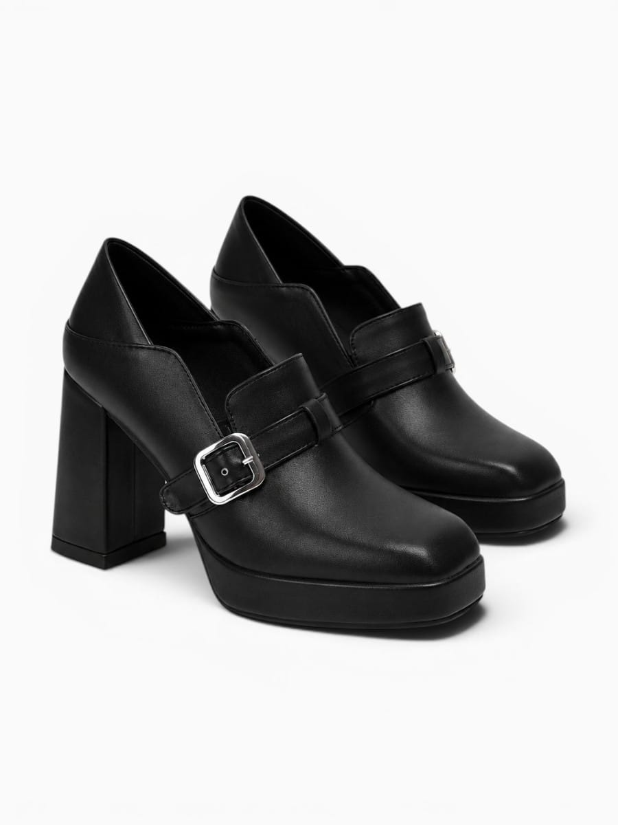 Amara Shoes Square Toe Platform Chunky Heel Buckle Pumps
