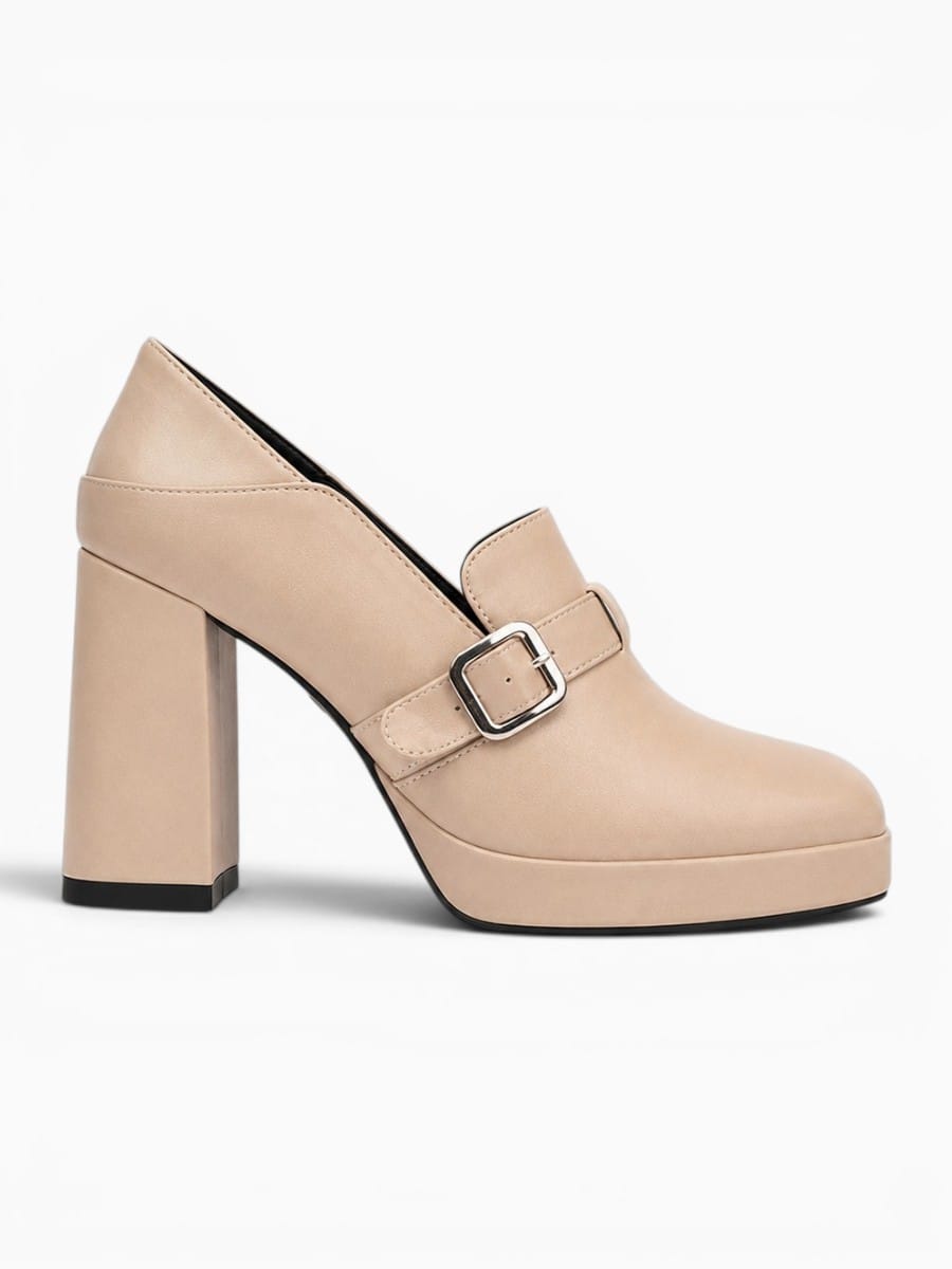 Amara Shoes Square Toe Platform Chunky Heel Buckle Pumps