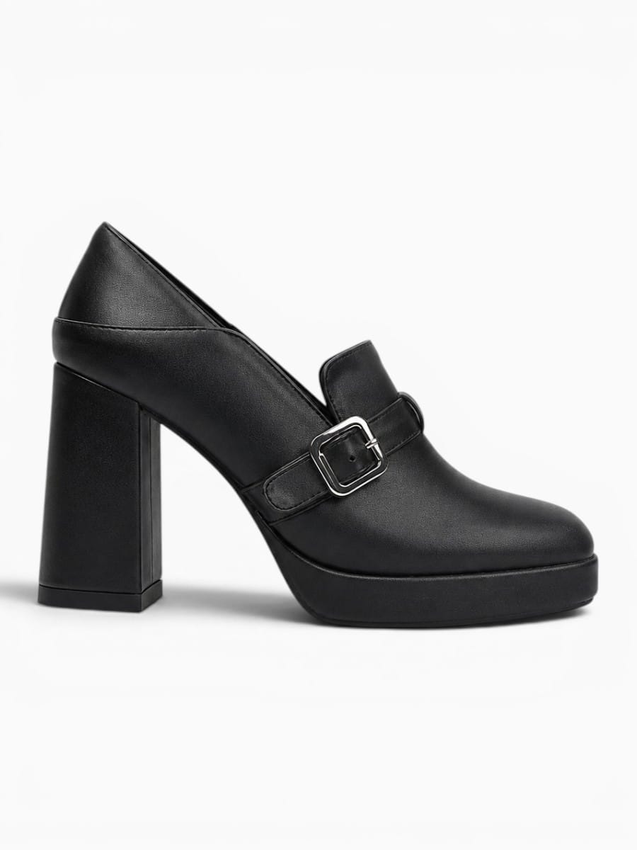 Amara Shoes Square Toe Platform Chunky Heel Buckle Pumps