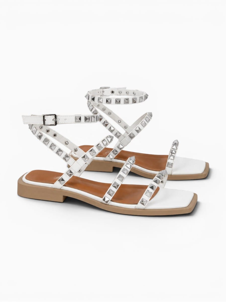 Amara Shoes Square Toe Studded Ankle Strap Sandals