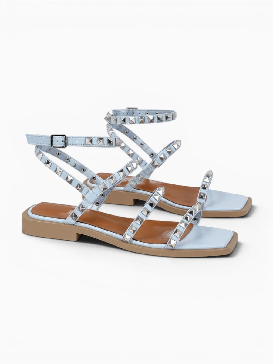 Amara Shoes Square Toe Studded Ankle Strap Sandals