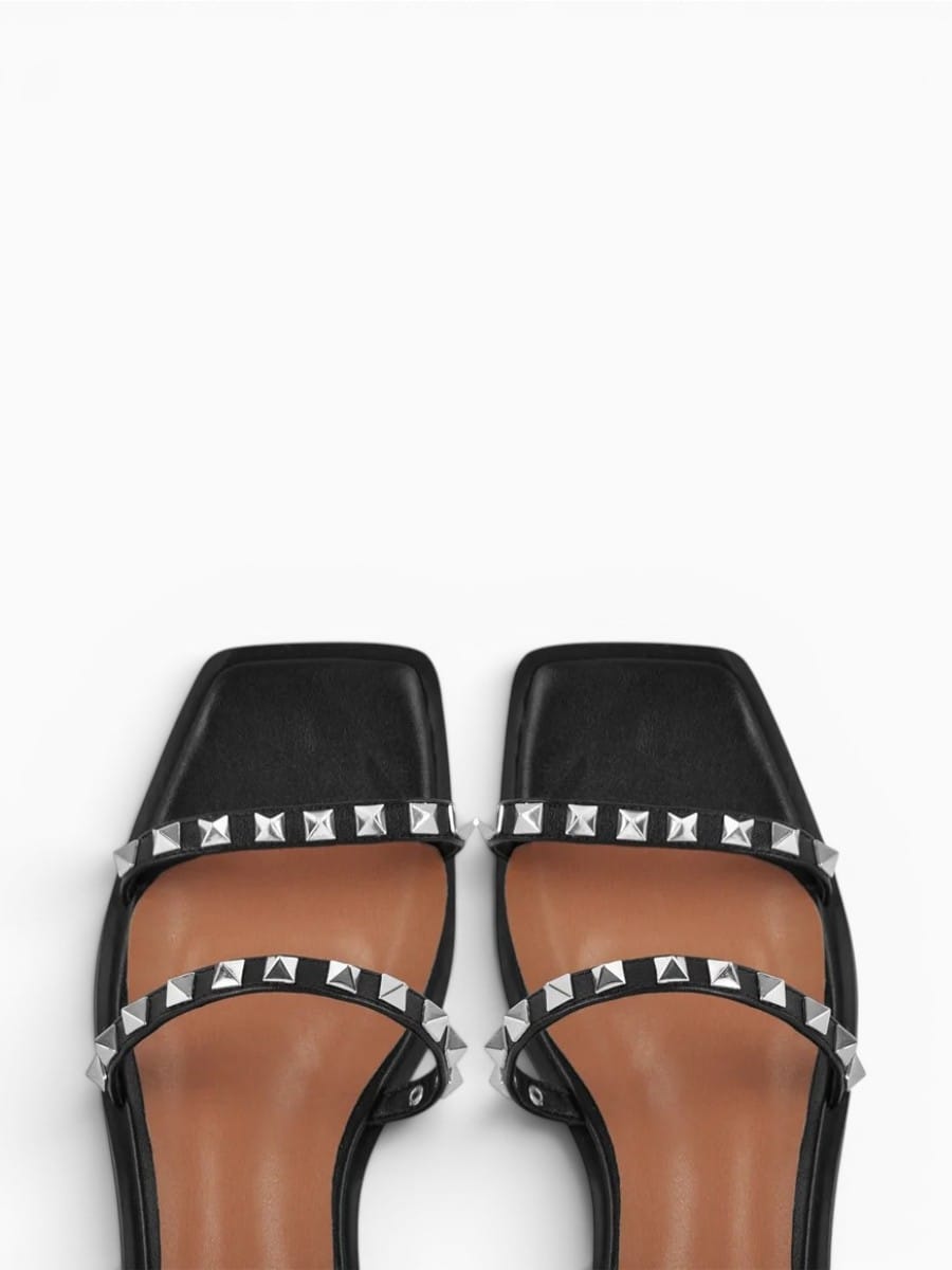 Amara Shoes Square Toe Studded Ankle Strap Sandals