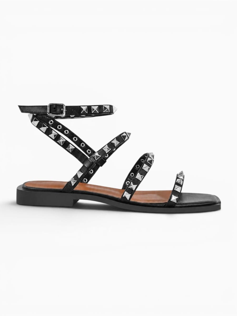 Amara Shoes Square Toe Studded Ankle Strap Sandals