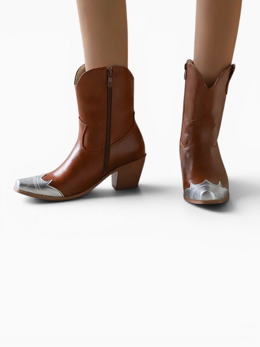 Amara Shoes Square Toe Western Style Heel Ankle Boots
