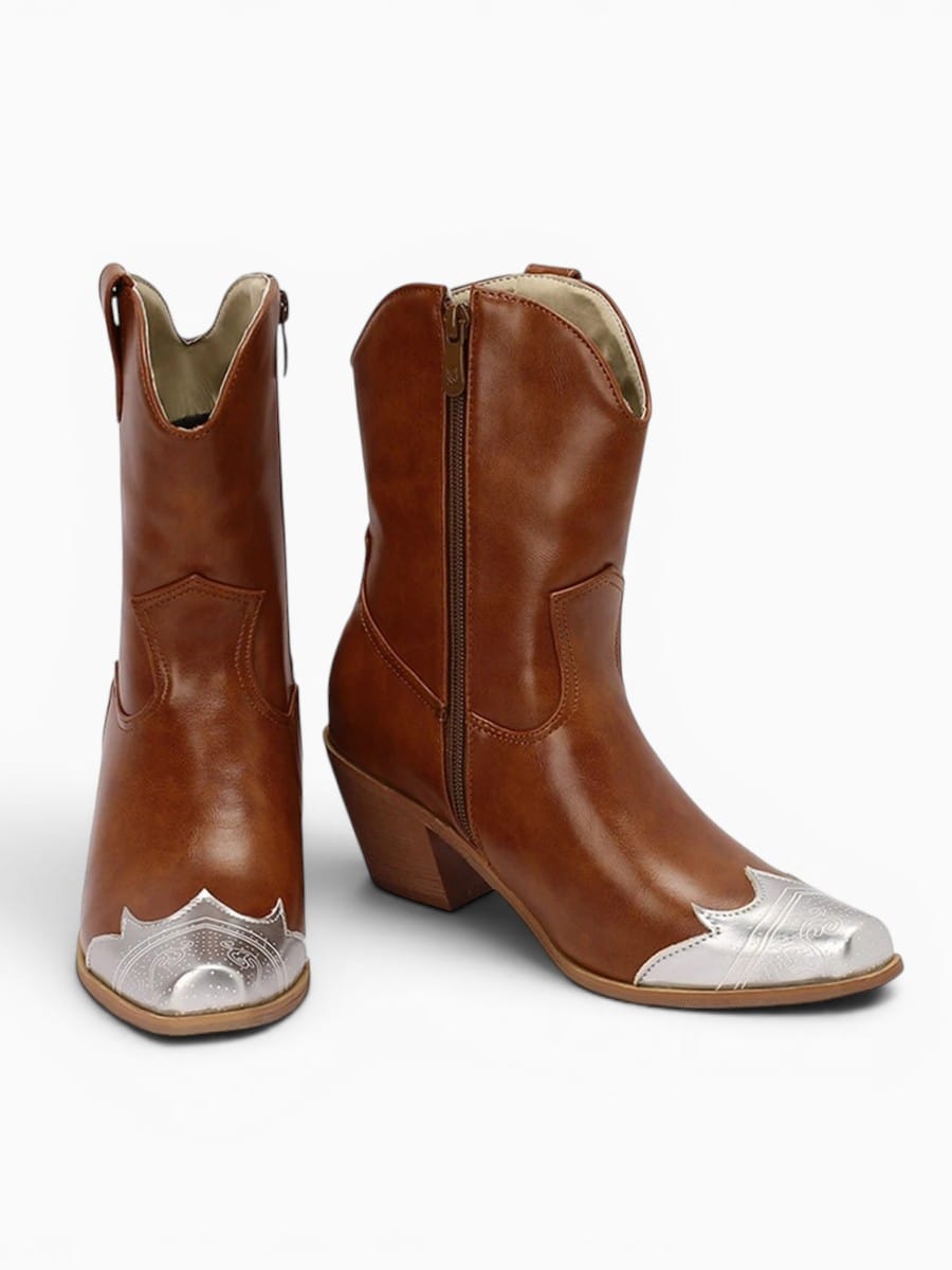 Amara Shoes Square Toe Western Style Heel Ankle Boots