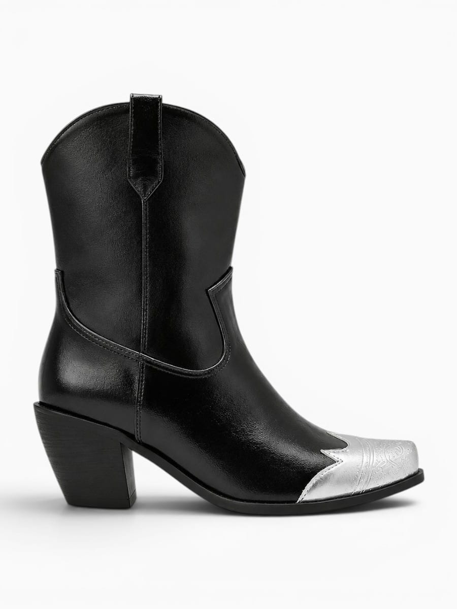 Amara Shoes Square Toe Western Style Heel Ankle Boots