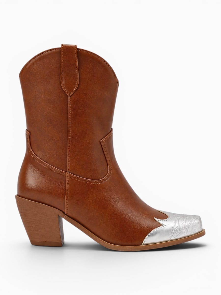 Amara Shoes Square Toe Western Style Heel Ankle Boots