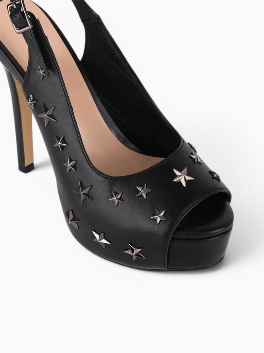 Amara Shoes Star Studded Platform Peep Toe Slingback Heels