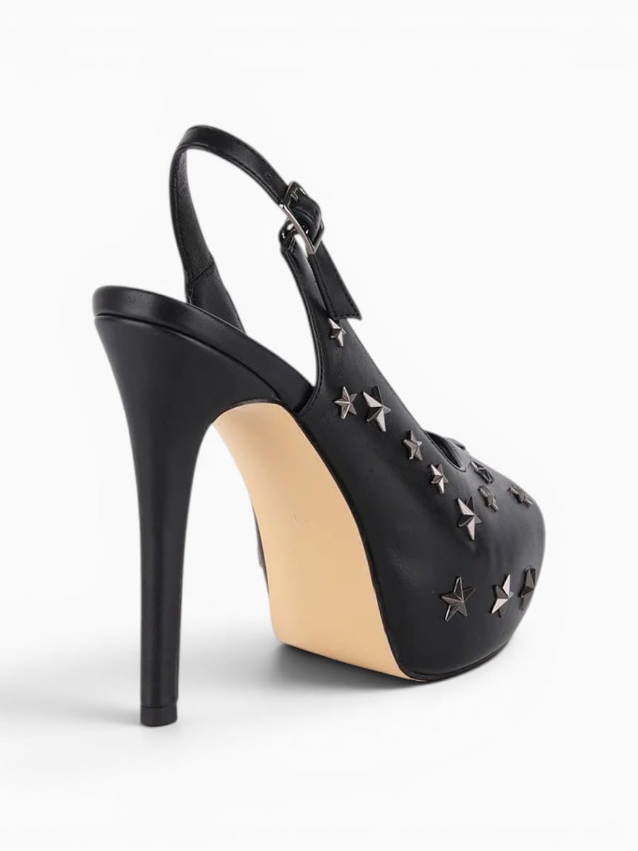 Amara Shoes Star Studded Platform Peep Toe Slingback Heels