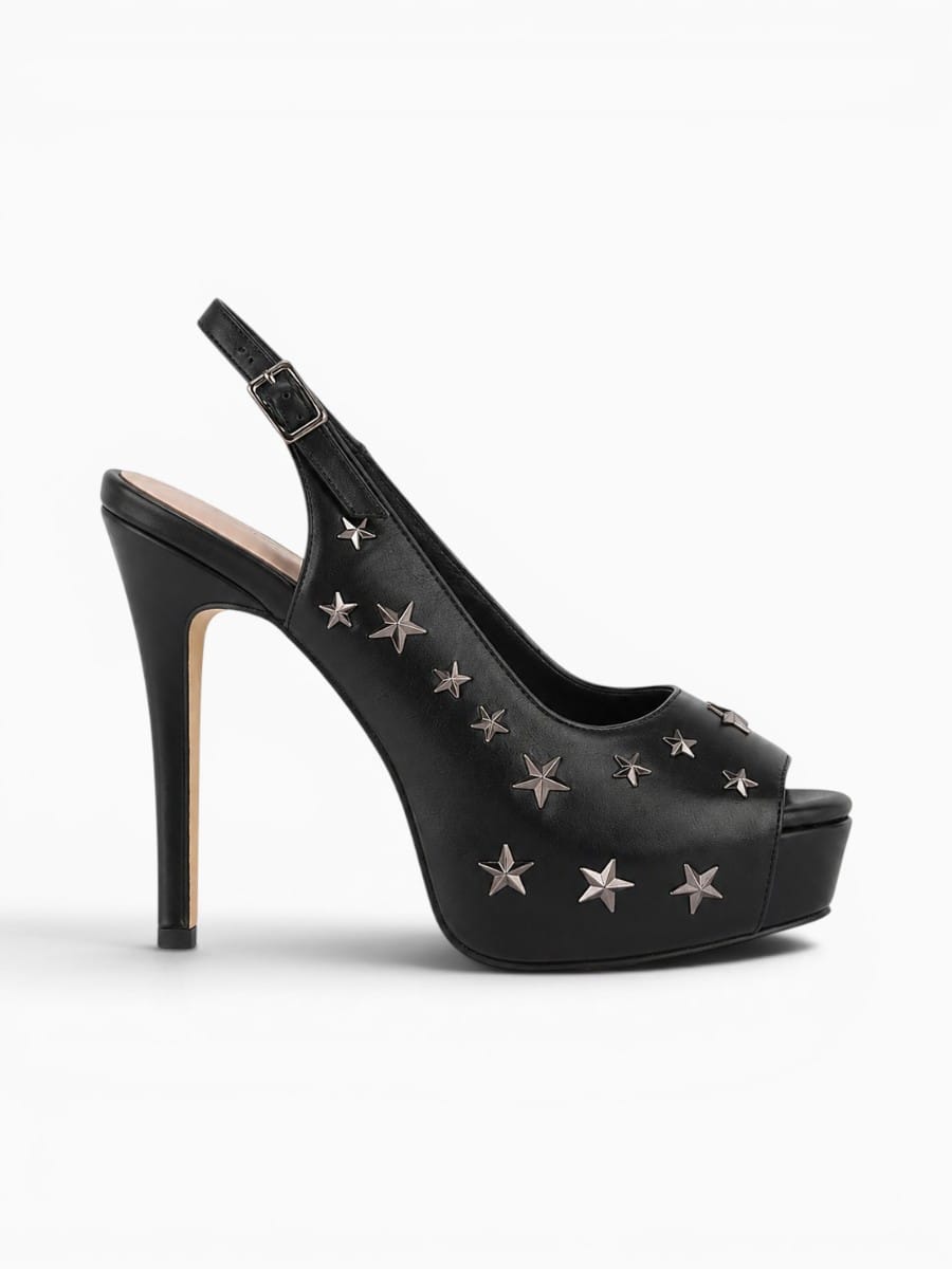 Amara Shoes Star Studded Platform Peep Toe Slingback Heels