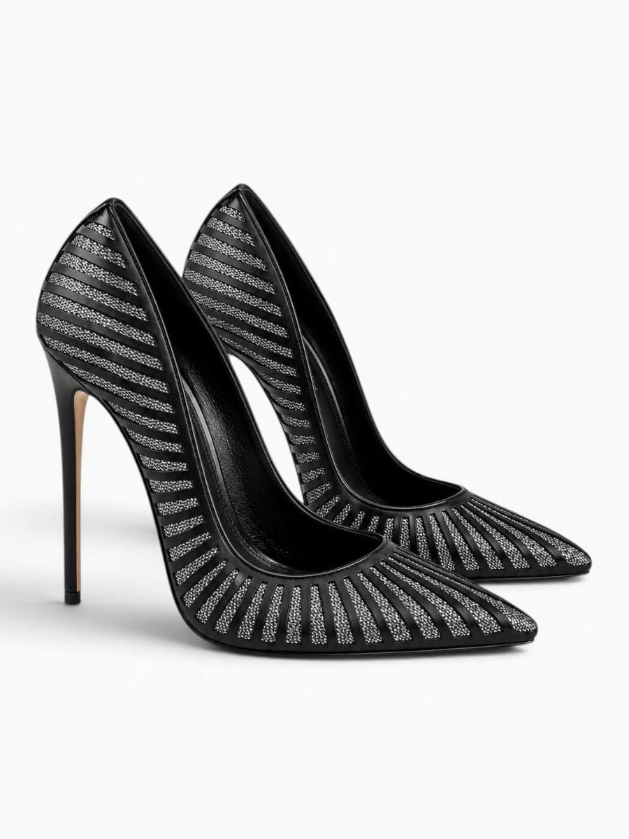 Amara Shoes Striped Mesh Stiletto Pumps