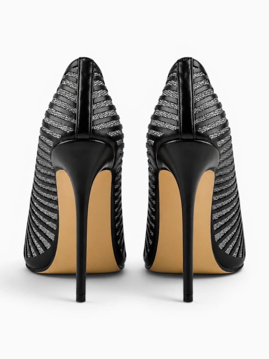 Amara Shoes Striped Mesh Stiletto Pumps